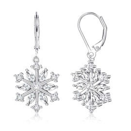 KRFY Snowflake Earrings 925 Sterling Silver for Women Girls Drop Earrings 18K Gold Plated Leverback Winter Dangle Snowflake Earrings Holiday Xmas Christmas Jewelry Gifts with Boxs
