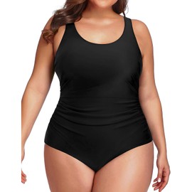 Daci - Traje de baño de una pieza para mujer, talla grande, con control de abdomen, fruncido, con espalda en U, Negro -, X-Large