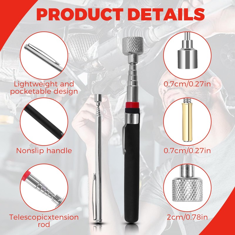 3 Pack Magnetic Pickup Tool- Extendable Magnet, Telescopic Magnetic Pick-up