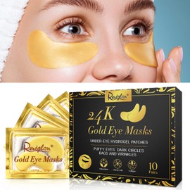 Under Eye 24K Gold Masks, Eye Masks for Dark Circles, Anti-Wrinkle, Puffy Eyes, Eye Bags (10 Pairs)