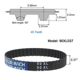 sourcing map 90XL 037 Timing Belt 45 Teeth Rubber Geared Cogged Belt, 0.37" Width, 0.20" Pitch Industrial Drive Belt
