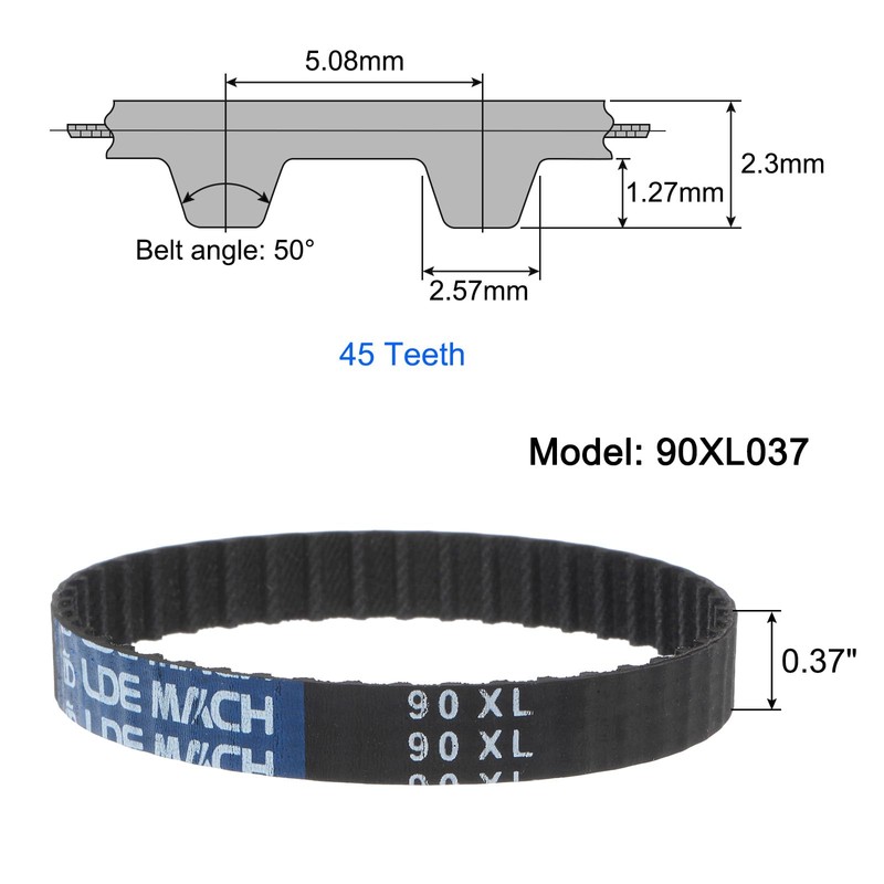 sourcing map 90XL 037 Timing Belt 45 Teeth Rubber Geared