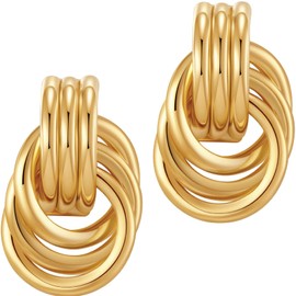 KUTUBORYU Gold Plated Chunky Dangle Door Knocker Earrings, Trendy Gold Statement Earrings for Women, Fashionable Heaven Mayhem Earrings, Modern Chunky Jewelry for Bold Looks