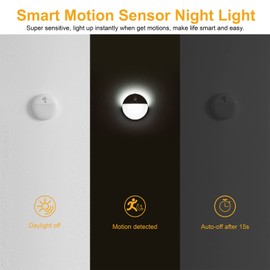 YUNLEX 4 Pack Stair Lights Indoor, 2.6" Small Stick on Lights, Dimmable Motion Sensor Night Light, 3 Light Modes, Portable Battery Night Light for Garage, Cabinet, Closet, Toliet, Daylight White