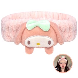 Pauluios Kawaii Spa Headband for Washing Face, Cute Women's Soft Headband, Coral Fleece Fluffy Women's Girls Hairband for Makeup, Skin Care, Shower Wash, Party (Pink-Melo)