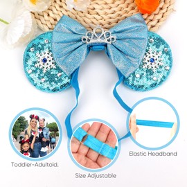 DRESHOW Minnie Ears Headbands Mouse Ears Sequin Bow Headbands Elastic Adjustable Headband Glitter Party Decoration Cosplay Costume for Women Girls