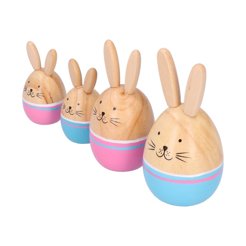 Wood Rabbit Family Figures Handcraft Decoration Ornament for Living Room