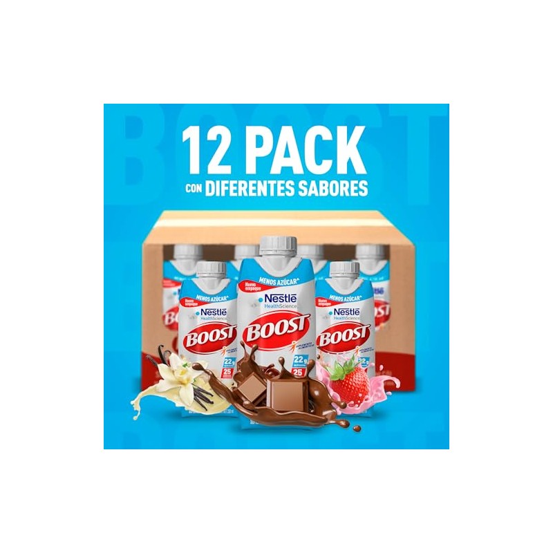 Boost Menos Azúcar Suplemento Alimenticio Mix de Sabores 12 pzas