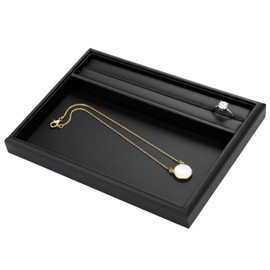 calm wish Jewelry Tray Box with Ring Groove Black PU Leather Accessory Tray Trinket Box Tabletop