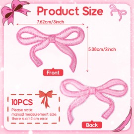 10pc Pink Bow Iron on Patches 3x2In Embroidery Cute Bowknot Patch Sticker Applique for Clothes DIY Sewing Jeans Shirt Hat Jacket Clothing Backpack(Pink,10pc)