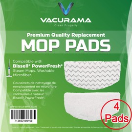 Vacurama Premium Microfiber Steam Mop Pads for Bissell PowerFresh Series 1940, 1940A, 1940Q, 1940W, 19404, 1544A, 2075A, 1440, 1806, 5938, 19408. Replacement for part number 5938, 203-2633, 160-6668, 160-6669 (4-Pack).