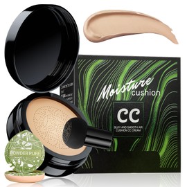 Mushroom Head Air Cushion CC Cream - BB Cream Foundation Makeup Moisturizing Concealer Long Lasting Waterproof With Powder Puff, Even Skin Tone (Natural, Pack of 1)