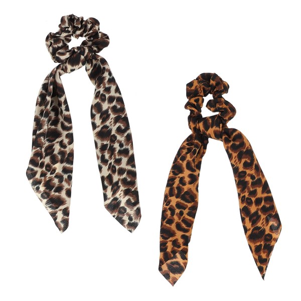 WOONEKY 2 Pcs Satin Leopard Print Hair Scrunchies Elastic Hair