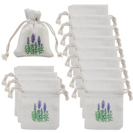 Hioip Pack of 12 Lavender Bags Empty, Scented Lavender Bags with Drawstring, Linen Bags, Scented Bags Purple Floral Print Lavender Blossom Bags for Filling (120 g) (Lavender/White)