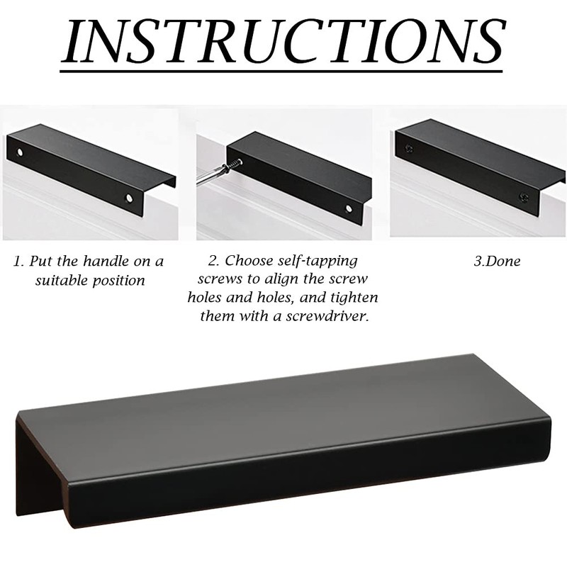 FOCCTS 10pcs 80mm/3.15" Black Curve Edge Pull Handles Concealed Cabinet