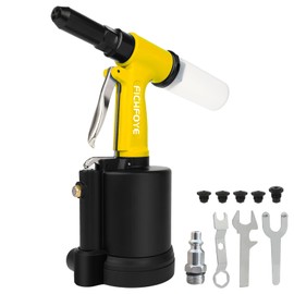FICHFOYE Heavy Duty Pneumatic Rivet Gun, 3916lbs Rivet Gun Set- 3/32", 1/8", 5/32", 3/16", 1/4" Air Riveter with NPT 1/4 inch for Automotive, Construction, Manufacturing Industries,Yellow