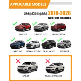 KINGGERI 300lbs Lockable Roof Racks Cross Bars Compatible with Jeep Compass 2018-2026, All Aluminum Heavy Duty Crossbars Rooftop Cargo Basket Luggage Kayak Canoe Snowboard Bike SUV Accessories