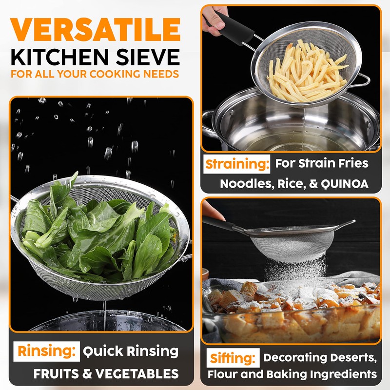 Pack of 3 Black Sieves and Strainers Set - Metal