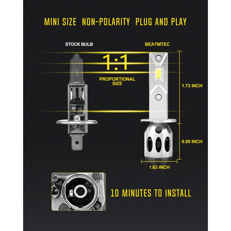 BEAMTECH H1 Bulbs, 300% Brighter 6500K White Fog Light, Pack