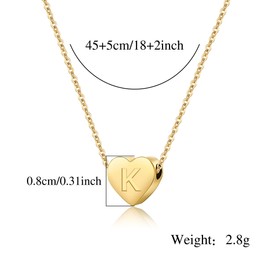 KENYG S925 Silver A-Z Capital Initial Heart Pendant Adjustable Necklaces for Women Girls Lady for Christmas Birthday Graduation Choker Gold Tiny Necklaces Fashion Jewellery (K)