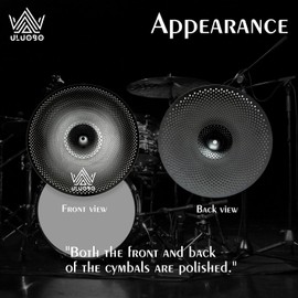 ULUOBO 16 inch Low Volume Crash Cymbal, Quiet Silent for Practice (Black, 1 Pieces)