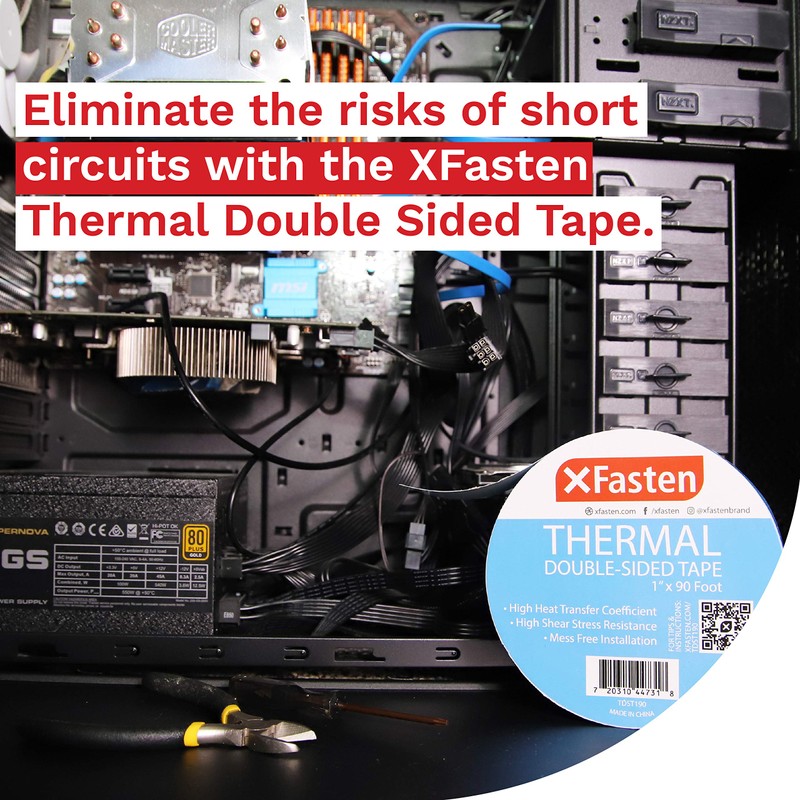 XFasten Thermal Double-Sided Adhesive Tape, 1 Inch x 90 Feet,