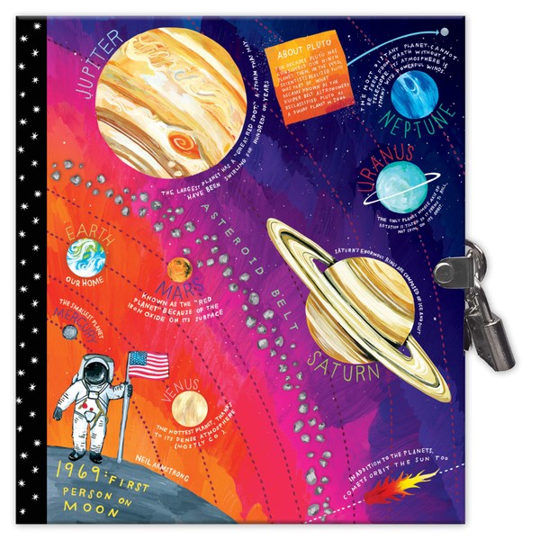 eeBoo Space Adventure Glow in the Dark Hardcover Journal with lock and key