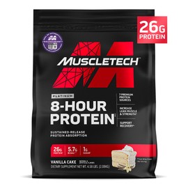 MuscleTech Platinum 8-Hour Protein Powder - 7 Premium Protein Sources with Whey & Casein Protein for Increased Lean Muscle, Strength & Improved Recovery - Vanilla Cake, 50 Servings