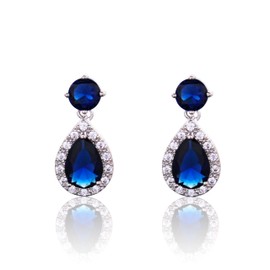 CHERUBIC Pendientes colgantes de lágrima para mujer, de corte redondo, chapados en oro blanco, con circonita cúbica, elegantes pendientes colgantes de pera, Circonita cúbica, circonita