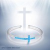 EErMamo Belief Cross Bracelet 925 Sterling Silver Simple Cross Bangle