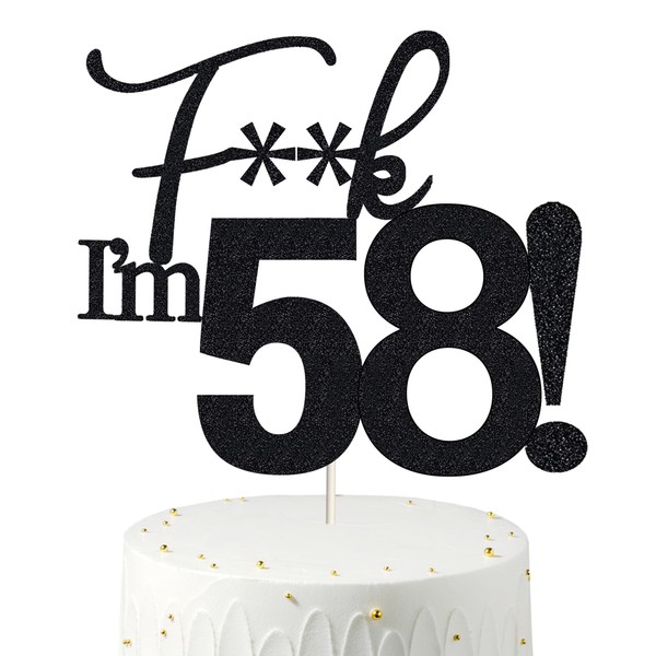 58 decoraciones para tartas, 58 decoraciones para tartas de cumpleaños, purpurina negra, divertida decoración para tartas 58 para hombres, 58 decoraciones para tartas para mujeres, decoraciones de cumpleaños 58, decoración para tartas de cumpleaños 58 y 