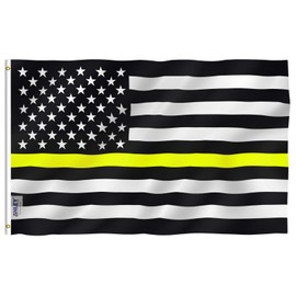 Anley Fly Breeze 3x5 Foot Thin Yellow Line USA Polyester Flag - Vivid Color and Fade Proof - American Honoring 911 Operators, Police Dispatchers Flags with Brass Grommets 3 X 5 Ft