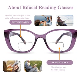 FONHCOO FONHCOO Bifocal Reading Glasses for Women, Blue Light Clear Top Computer Readers Anti UV/Eyestrain Eyewear with Spring Hinge(Purple 2.5)