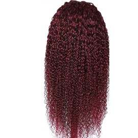 Hxxcoup Women's Real Hair Curly Wig Human Hair Wig Burgudy Wigs Lace Frontal Wig Glueless Wig Long Wigs Transparent Swiss Lace Grade 8A 100% Brazilian Remy Hair 26 Inches