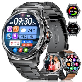 LIGE Reloj Inteligente Hombres para Android iOS, 3 Correa,1,43'' Smartwatch Hombre con Frecuencia Cardíaca, SpO2, Monitor de Sueño, 120+ Modos Deportivos, 5ATM Impermeable Reloj Inteligente, Negro