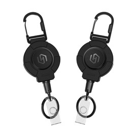 2 Pack Retractable Badge Holders, Heavy Duty Retractable Keychain,Carabiner Key Chain with Clips,31.5" Retractable Badge Reel for Tactical ID Card Holder,Black