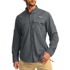 Men's Sun Protection Fishing Shirts Long Sleeve Travel Work Shirts for Men UPF50+ Button Down Shirts with Zipper Pockets(Dark Grey X-Large)