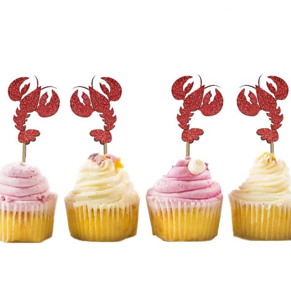 36Pcs Lobster Cupcake Toppers, Crawfish Cupcake Toppers, She Found Her Lobster, Glitter Cupcakes for Friends themed bachelorette party, Bridal Shower, Kids Sea Animal Lobster Party Decoration Supplies