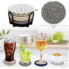 8 Pcs Absorbent Coasters Set with Holder Drinks Modern Dining Room Decor Housewarming Woven Cup Mat Hot Cold Drinking （Blue Style）