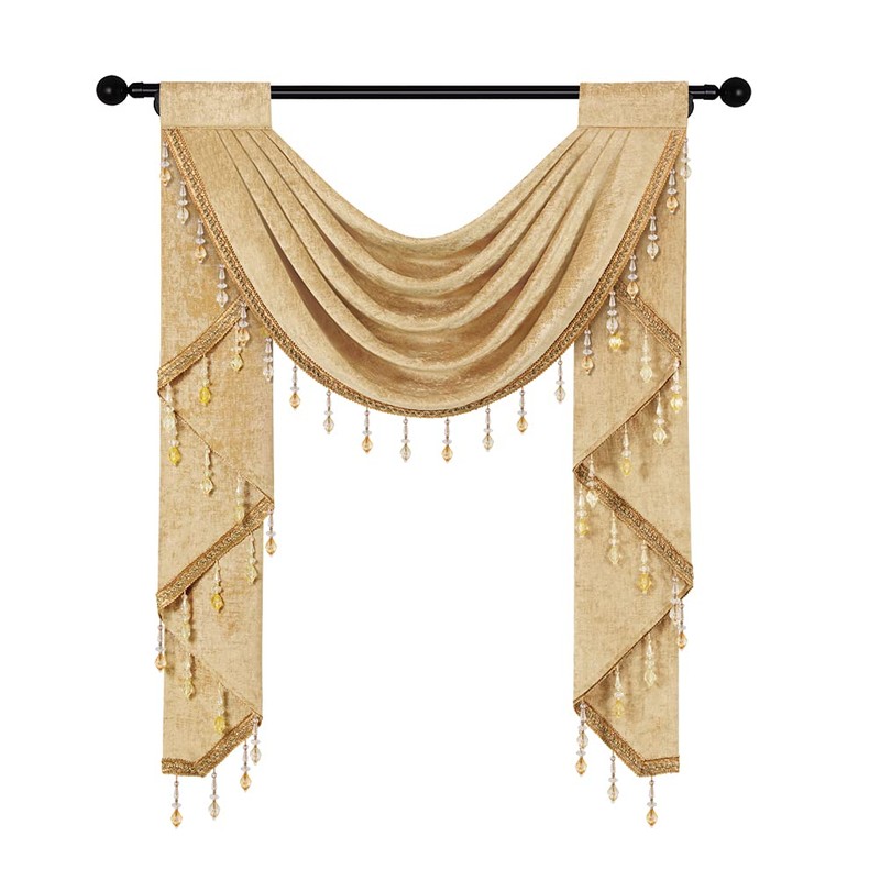 ELKCA Gold Chenille Waterfall Valance for Living Room, Single Hollow