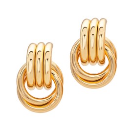 Chunky Gold Knot Earrings for Women- 14K Gold Plated Stainless Steel Heaven Mayhem Earrings Square Geometric Statement Dupes for Women
