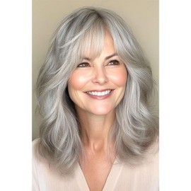 Sallcks Short Grey Bob Wig for White Women Shoudler Length Natural Wavy Bob Wig Heat Resistant Synthetic Hair Wig for Daily Party