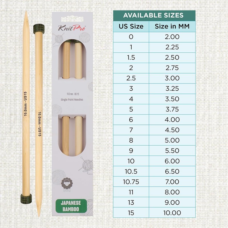 KnitPro Bamboo Single-Pointed Needles 33cm 10.00mm - 3pcs