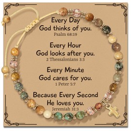 ZOKCC Christian Inspirational Bracelet Gifts for Women: Religious Cross Beads Bracelet Baptism Christmas Day Gifts for Godmother Mom Daughter Sister Friend