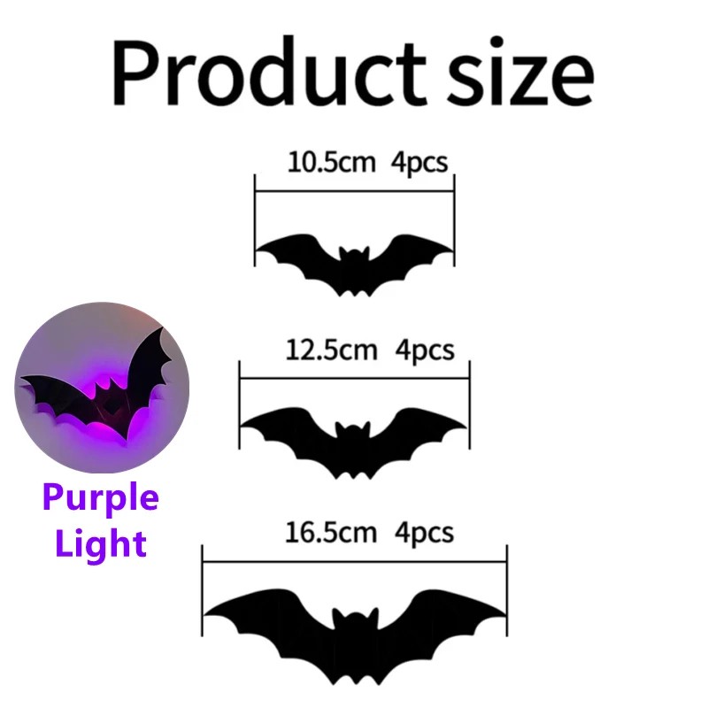 36-Piece LED 3D Halloween Bat Wall Decorations – Light-Up Flying