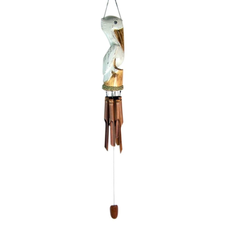 Distressed White Pelican on a Perch Windchime, Wooden Chimes, Outdoor