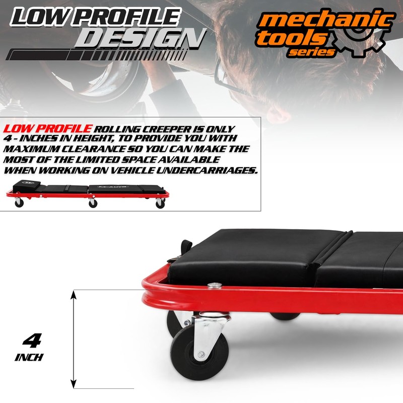 M-AUTO Heavy-Duty Convertible Mechanic Creeper, Z-Creeper 2-in-1 Creeper and Seat