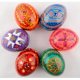 SKRRYNYA Easter Painted Eggs Wooden Ukrainian Pysanky Pysanka. Polish Pisanki. Czech Kraslice. Set of 6