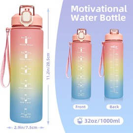 Lepidi Water Bottle 1 L, Leak-proof Sports Bottle, Water Bottle with Time Markings and Straw, Bicycle Water Bottle for Fitness, Outdoor, Office, Cycling