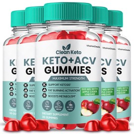Clean Keto ACV Gummies, Apple Cider Vinegar, Max Strength Gummies (5 Pack)